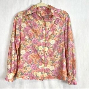 Beautiful handmade Vintage Long Sleeve Pink Floral Botanical Prairie Blouse Top